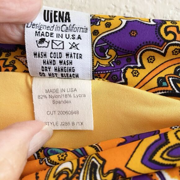 Ujena Bikini Swim Bottom Sz L Bright‎ Yellow Paisley Pull On Beach Summer - Picture 6 of 7